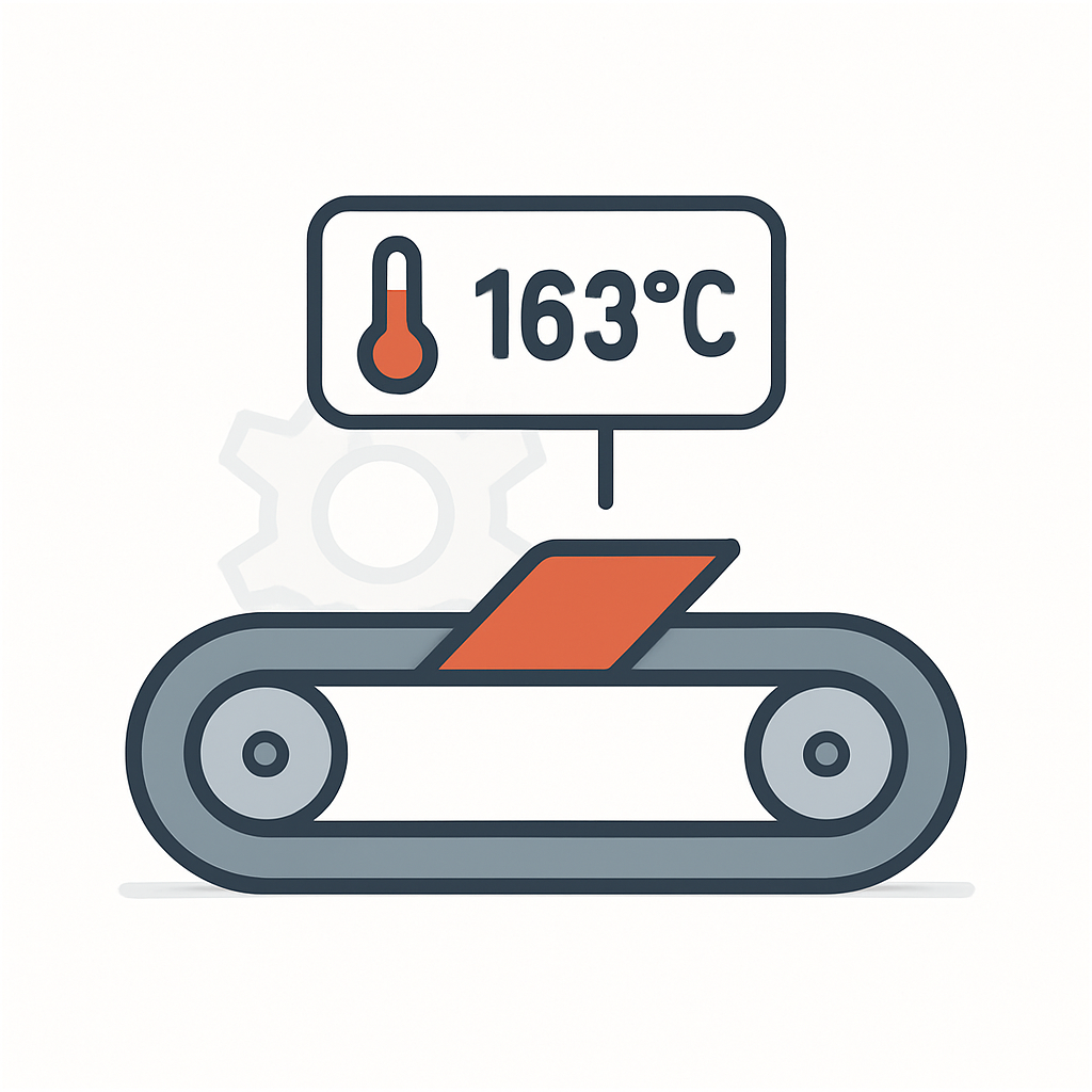 Подшипниковый узел шкива печного конвейера при 163 °C с высокотемпературной пищевой смазкой и ремнём без следов масла